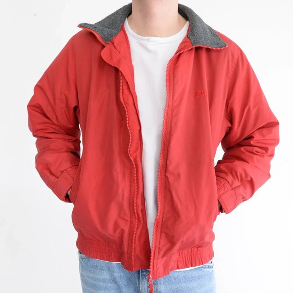Vintage 90'S Brooks Red With Gray Fleece Liner Bomber Style  Jacket - Picture 3 of 13